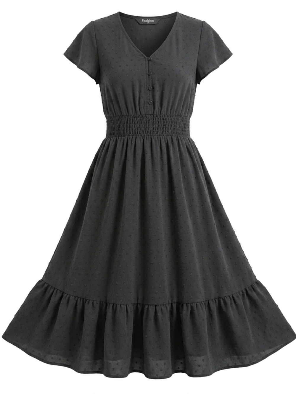 Black Smocked Waist Midi Dress